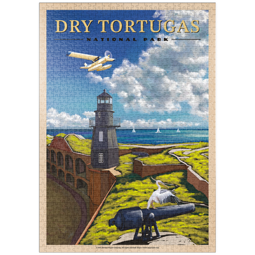 Darstellung des Puzzle Motivs puzzleplate Dry Tortugas National Park - Fort Jefferson Lighthouse, Vintage Travel Poster 1000 Puzzle