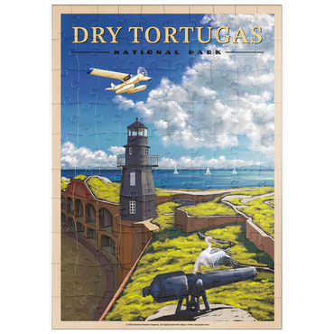 Darstellung des Puzzle Motivs puzzleplate Dry Tortugas National Park - Fort Jefferson Lighthouse, Vintage Travel Poster 100 Puzzle