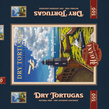 Darstellung des Puzzle Motivs Dry Tortugas National Park - Fort Jefferson Lighthouse, Vintage Travel Poster 500 Puzzle Schachtel 3D Modell