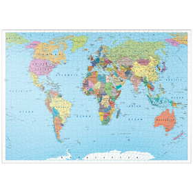 Darstellung des Puzzle Motivs Farbige Weltkarte - Grenzen, Länder, Straßen und Städte - Puzzleteile: 1000