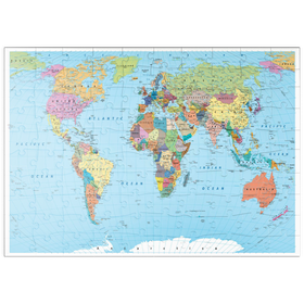 Darstellung des Puzzle Motivs Farbige Weltkarte - Grenzen, Länder, Straßen und Städte - Puzzleteile: 100