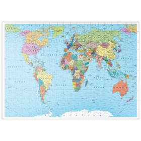 Darstellung des Puzzle Motivs Farbige Weltkarte - Grenzen, Länder, Straßen und Städte - Puzzleteile: 200