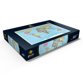 Alternative Darstellung des Puzzle-Motivs Farbige Weltkarte - Grenzen, Länder, Straßen und Städte – Puzzleteile: 500