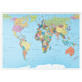 Darstellung des Puzzle-Motivs Farbige Weltkarte - Grenzen, Länder, Straßen und Städte – Puzzleteile: 500
