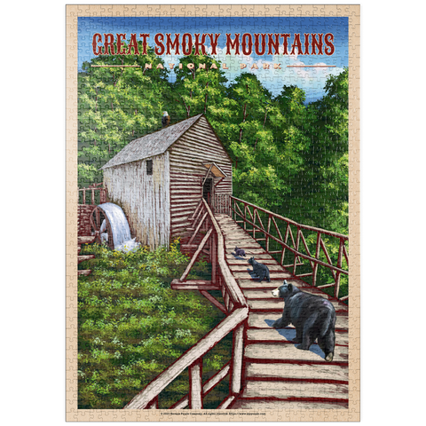 puzzleplate Great Smoky Mountains National Park - Enchanted Mill Among Smoky Highlands, Vintage Travel Poster 1000 Puzzle