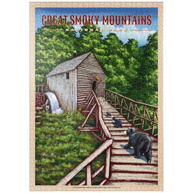 Darstellung des Puzzle Motivs Great Smoky Mountains National Park - Enchanted Mill Among Smoky Highlands, Vintage Travel Poster - Puzzleteile: 1000