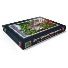 Darstellung des Puzzle Motivs Great Smoky Mountains National Park - Enchanted Mill Among Smoky Highlands, Vintage Travel Poster - Puzzleteile: 100