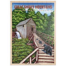 Darstellung des Puzzle Motivs Great Smoky Mountains National Park - Enchanted Mill Among Smoky Highlands, Vintage Travel Poster - Puzzleteile: 100