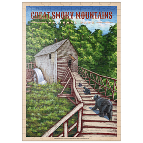 Darstellung des Puzzle Motivs Great Smoky Mountains National Park - Enchanted Mill Among Smoky Highlands, Vintage Travel Poster - Puzzleteile: 200