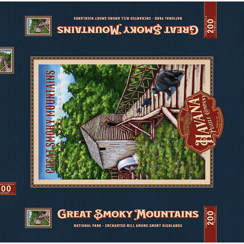 Great Smoky Mountains National Park - Enchanted Mill Among Smoky Highlands, Vintage Travel Poster 200 Puzzle Schachtel 3D Modell