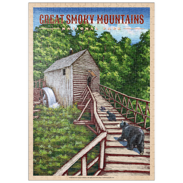 puzzleplate Great Smoky Mountains National Park - Enchanted Mill Among Smoky Highlands, Vintage Travel Poster 500 Puzzle