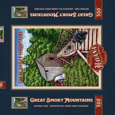 Great Smoky Mountains National Park - Enchanted Mill Among Smoky Highlands, Vintage Travel Poster 500 Puzzle Schachtel 3D Modell