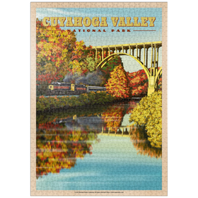 Darstellung des Puzzle Motivs Cuyahoga Valley - Zugfahrt durch den Herbst, Vintage Travel Poster - Puzzleteile: 1000