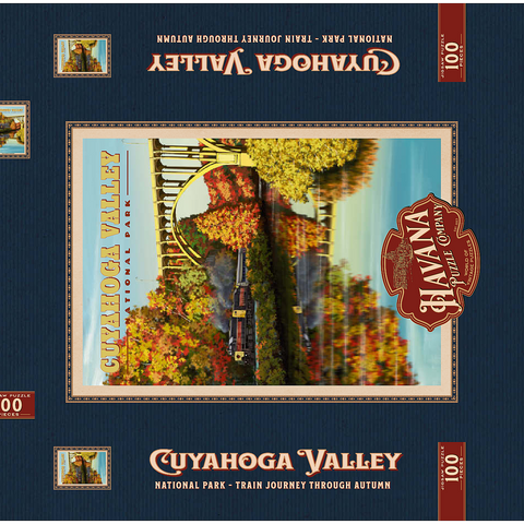 Cuyahoga Valley - Train Journey through Autumn, Vintage Travel Poster 100 Puzzle Schachtel 3D Modell