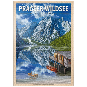 Darstellung des Puzzle-Motivs Pragser Wildsee - Gebirgsreflexionen, Vintage Travel Poster – Puzzleteile: 1000