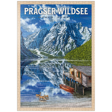 puzzleplate Pragser Wildsee - Mountain Reflections, Vintage Travel Poster 1000 Puzzle