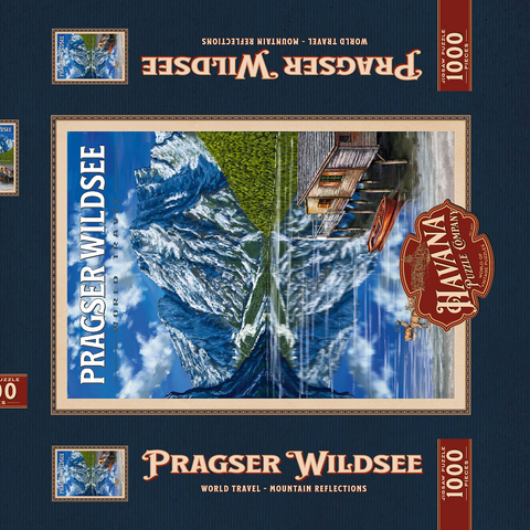 Pragser Wildsee - Mountain Reflections, Vintage Travel Poster 1000 Puzzle Schachtel 3D Modell
