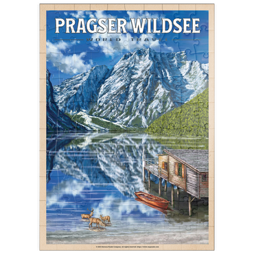 puzzleplate Pragser Wildsee - Mountain Reflections, Vintage Travel Poster 100 Puzzle