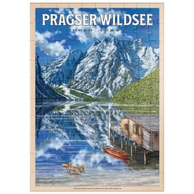 Darstellung des Puzzle Motivs Pragser Wildsee - Gebirgsreflexionen, Vintage Travel Poster - Puzzleteile: 100