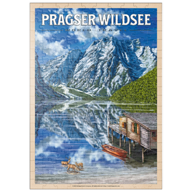 Darstellung des Puzzle-Motivs Pragser Wildsee - Gebirgsreflexionen, Vintage Travel Poster – Puzzleteile: 200