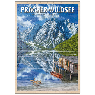 puzzleplate Pragser Wildsee - Mountain Reflections, Vintage Travel Poster 200 Puzzle