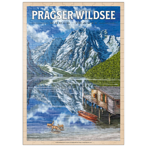 puzzleplate Pragser Wildsee - Mountain Reflections, Vintage Travel Poster 200 Puzzle