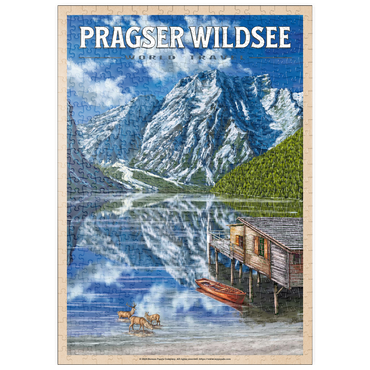 puzzleplate Pragser Wildsee - Mountain Reflections, Vintage Travel Poster 500 Puzzle