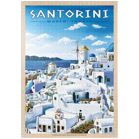 Darstellung des Puzzle-Motivs Greece Santorini - In Blue and White, Vintage Travel Poster – Puzzleteile: 1000