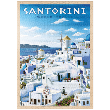 puzzleplate Greece Santorini - In Blue and White, Vintage Travel Poster 1000 Puzzle