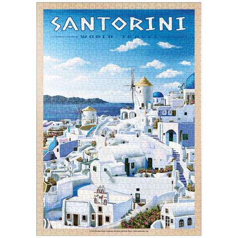 puzzleplate Greece Santorini - In Blue and White, Vintage Travel Poster 1000 Puzzle