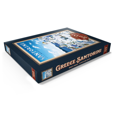 Greece Santorini - In Blue and White, Vintage Travel Poster 100 Puzzle Schachtel Ansicht1