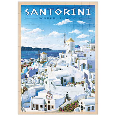 puzzleplate Greece Santorini - In Blue and White, Vintage Travel Poster 100 Puzzle