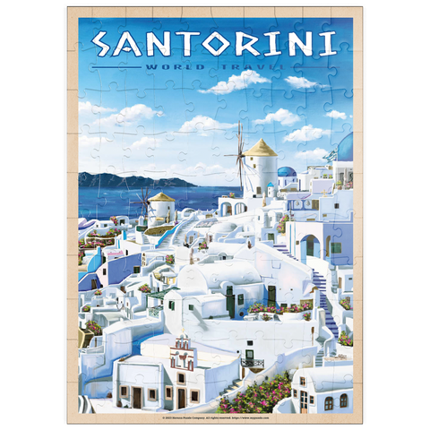 puzzleplate Greece Santorini - In Blue and White, Vintage Travel Poster 100 Puzzle