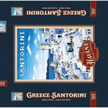Greece Santorini - In Blue and White, Vintage Travel Poster 100 Puzzle Schachtel 3D Modell