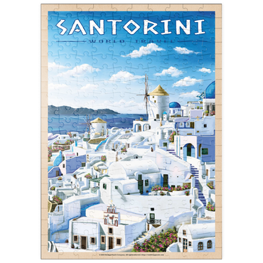 puzzleplate Greece Santorini - In Blue and White, Vintage Travel Poster 200 Puzzle