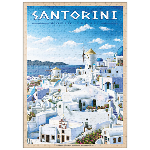 puzzleplate Greece Santorini - In Blue and White, Vintage Travel Poster 500 Puzzle