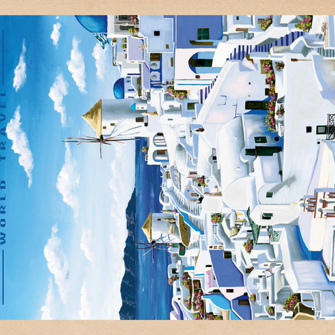 Greece Santorini - In Blue and White, Vintage Travel Poster 500 Puzzle 3D Modell