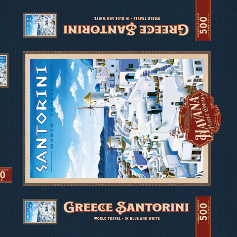 Greece Santorini - In Blue and White, Vintage Travel Poster 500 Puzzle Schachtel 3D Modell