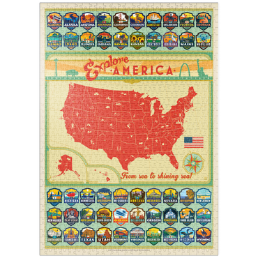 puzzleplate Explore America Map: 50 State Emblems, State Pride Vintage Poster 1000 Puzzle