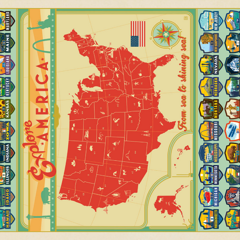 Explore America Map: 50 State Emblems, State Pride Vintage Poster 1000 Puzzle 3D Modell
