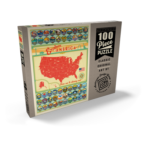 Explore America Map: 50 State Emblems, State Pride Vintage Poster 100 Puzzle Schachtel Ansicht2