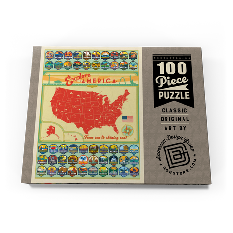 Explore America Map: 50 State Emblems, State Pride Vintage Poster 100 Puzzle Schachtel Ansicht3