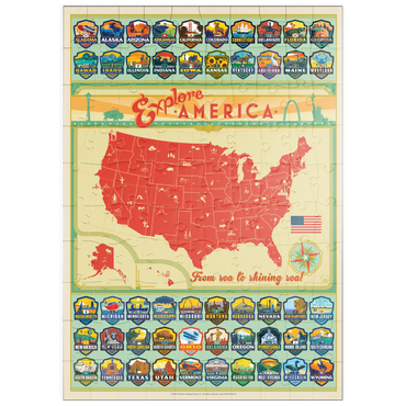 puzzleplate Explore America Map: 50 State Emblems, State Pride Vintage Poster 100 Puzzle