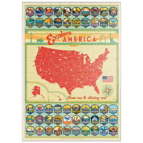 puzzleplate Explore America Map: 50 State Emblems, State Pride Vintage Poster 100 Puzzle
