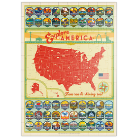 Darstellung des Puzzle Motivs Entdecke Amerika: 50 Staatswappen, Vintage Poster - Puzzleteile: 100