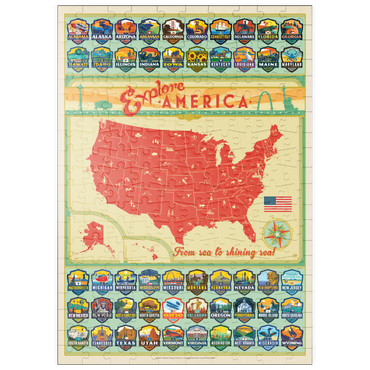 puzzleplate Explore America Map: 50 State Emblems, State Pride Vintage Poster 200 Puzzle