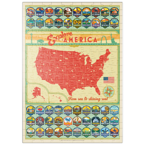 puzzleplate Explore America Map: 50 State Emblems, State Pride Vintage Poster 200 Puzzle