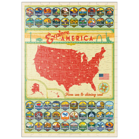 Darstellung des Puzzle Motivs Entdecke Amerika: 50 Staatswappen, Vintage Poster - Puzzleteile: 200