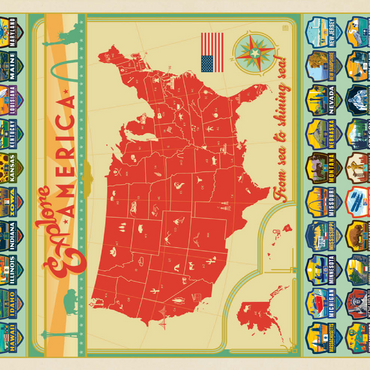 Explore America Map: 50 State Emblems, State Pride Vintage Poster 200 Puzzle 3D Modell