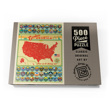 Explore America Map: 50 State Emblems, State Pride Vintage Poster 500 Puzzle Schachtel Ansicht3